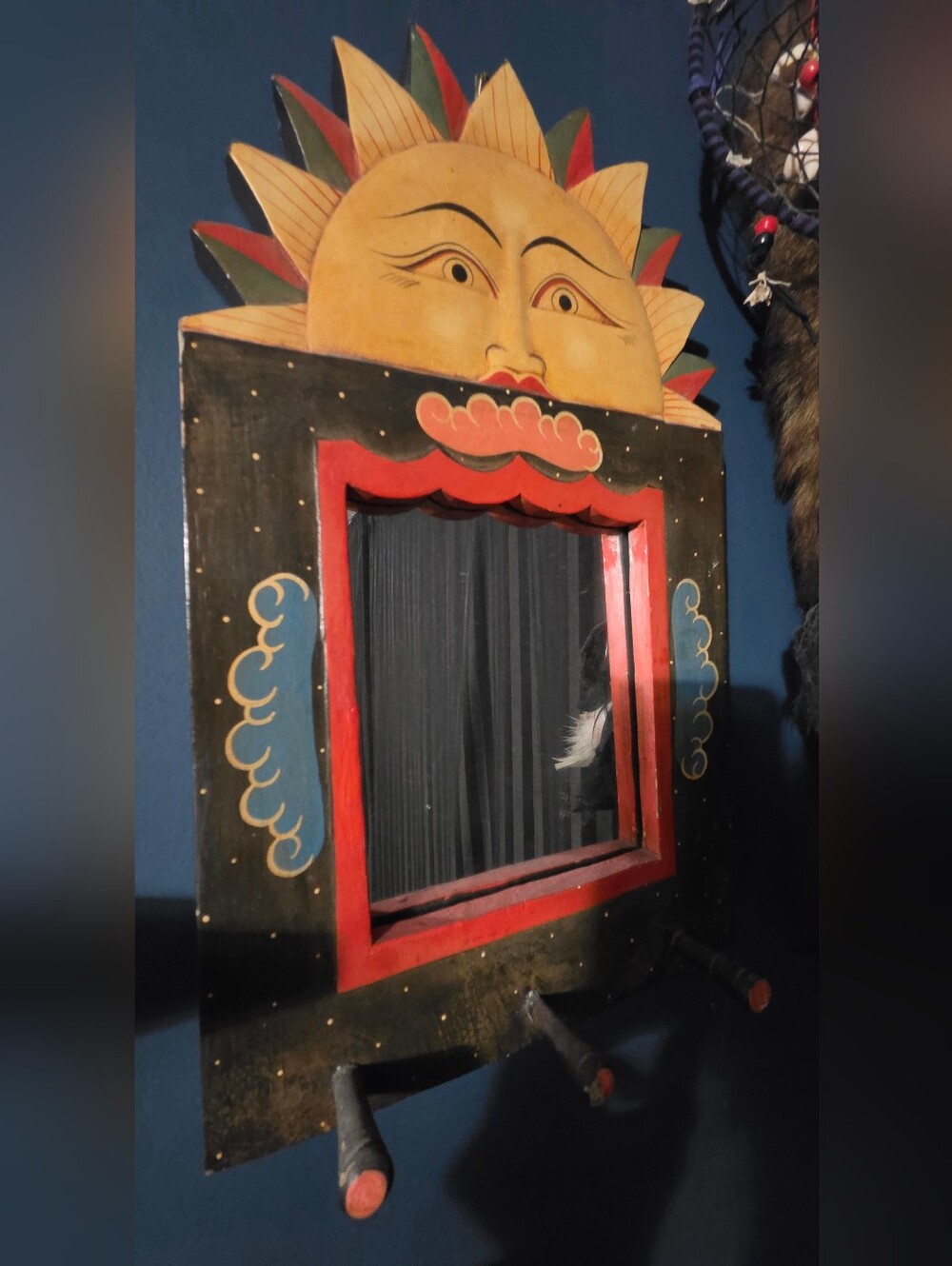 Folk Art Sun Mirror with Hand-Painted Frame